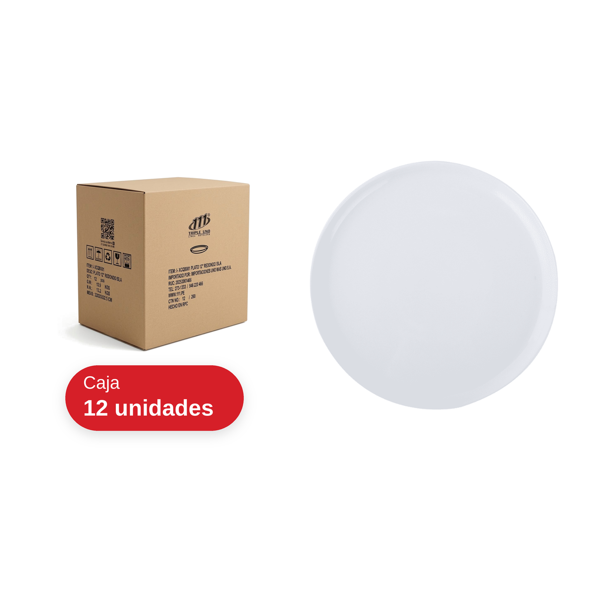 Plato redondo 12" isla - 111 (Caja 12 unidades)