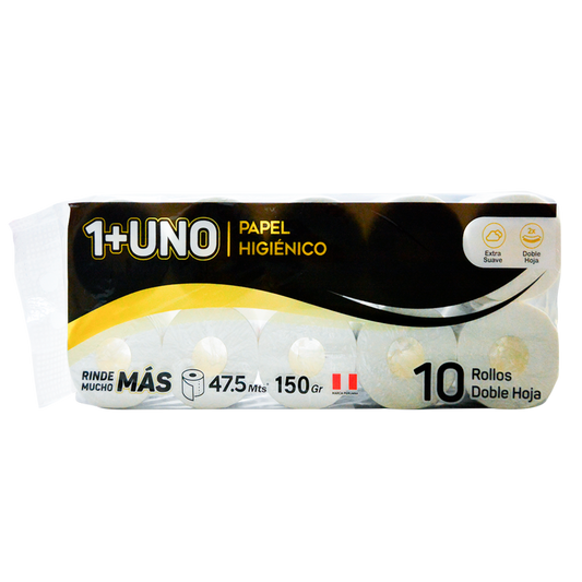PAPEL HIGIENICO DOBLE HOJA 47.5 MTS  1+UNO