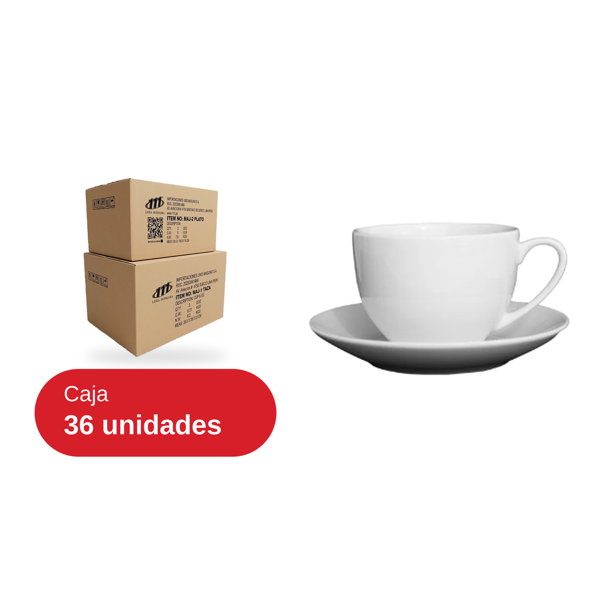 Taza y plato 8 oz maj - 111 (Caja 36 unidades)
